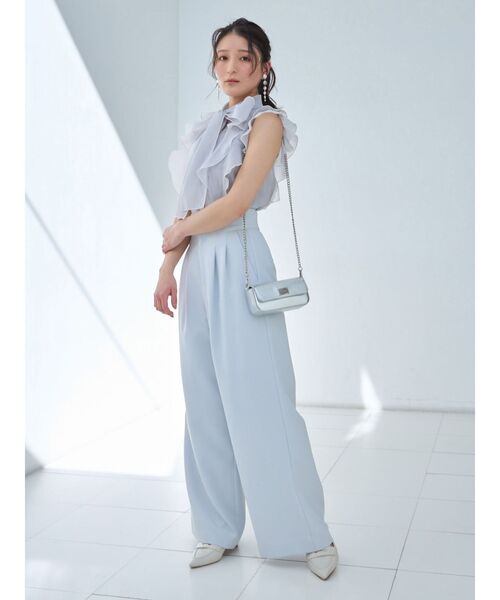 MERCURYDUO オーガンジー配色メローラッフルフリルブラウス 追加生産】オーガンジー配色メローラッフルフリルブラウス