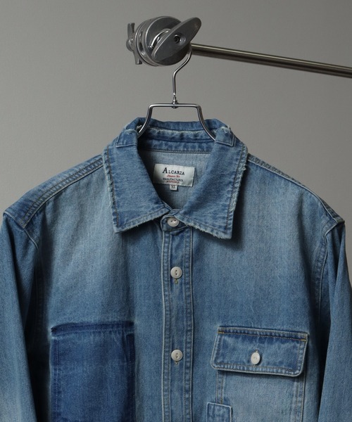 シャツ 10ozヘビーウェイトダメージリメイクデザインデニムシャツ