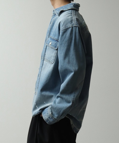 シャツ 10ozヘビーウェイトダメージリメイクデザインデニムシャツ