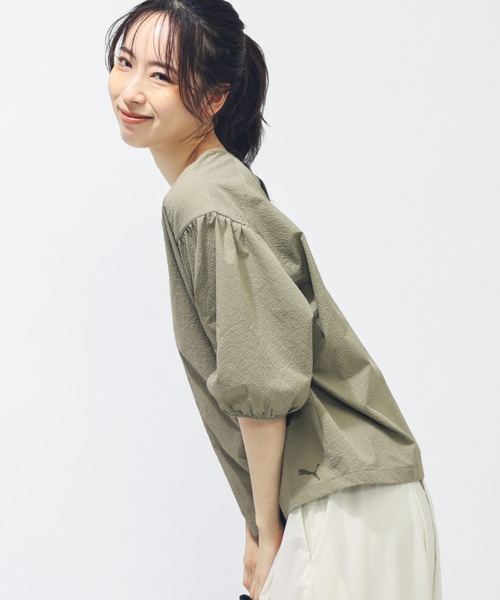 プーマ PUMA Logo Elastic Tee レディース シャツ トップス Sunny Lime PUMA tシャツ プーマ SUMMER SS シアサッカー Tシャツ