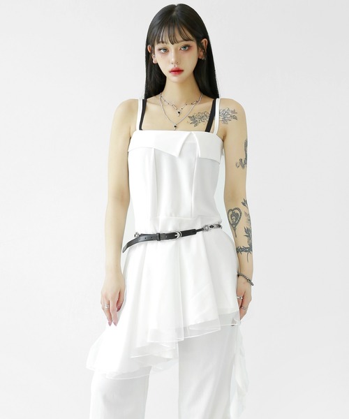 ホワイト シースルー キャミワンピース minsobi（ミンソビ） ワンピース シースルーレイヤードキャミワンピ