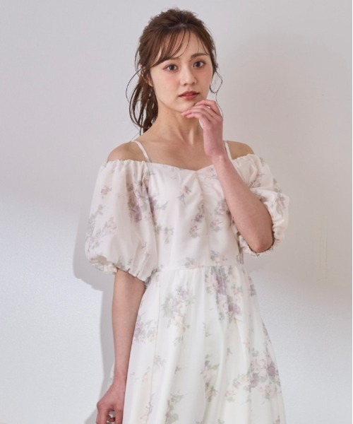 ルナ◇ベビーディオール95◇ピンク花柄ワンピース 31 Sons de mode ワンピース 2025春夏新作 花柄オフショルシアー
