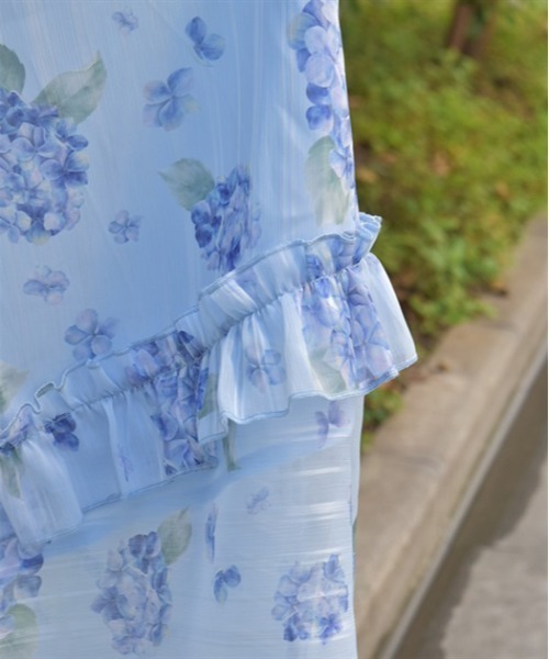 axes femme スカート 紫陽花柄シアーストライプスカート