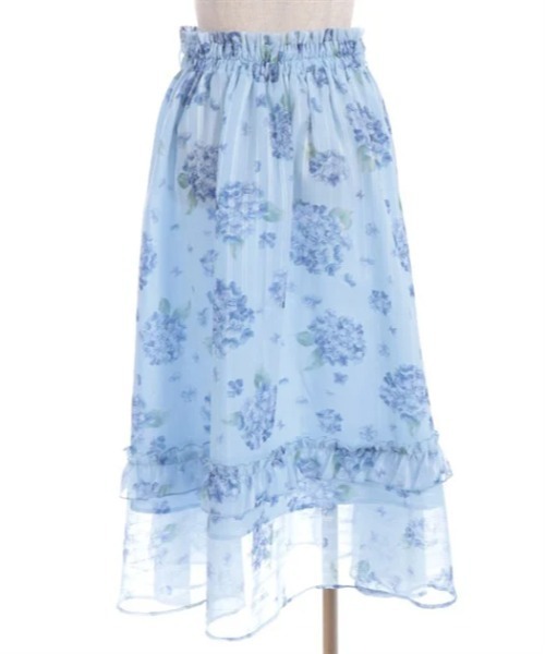axes femme スカート 紫陽花柄シアーストライプスカート