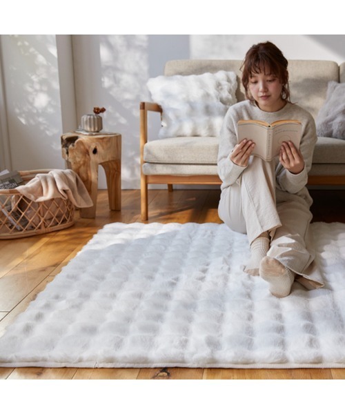 ラグ ラグマット モコモコ デザインラグ ラビットファー調｜185×185cm