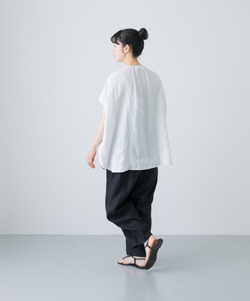かぐれ ブラウス シャツ リネンフリルフレンチワイドシャツ