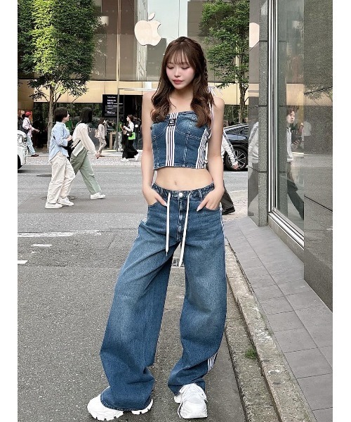 【即完売品】Darich リメイクライクワイドデニムパンツ　ブラック　即購入可 Darich リメイクライクデニムベアトップ レディース : ZOZOTOWN