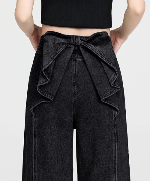 ジーンズ デニム デニムパンツ バックリボンデザインデニムパンツ レディース