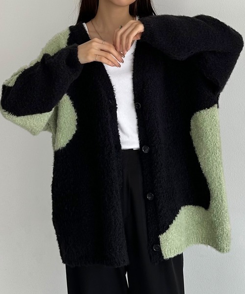 【美品】STONE  ブラックカーディガン L SACRA サクラ レディース カーディガン ニット リブ クロップド丈