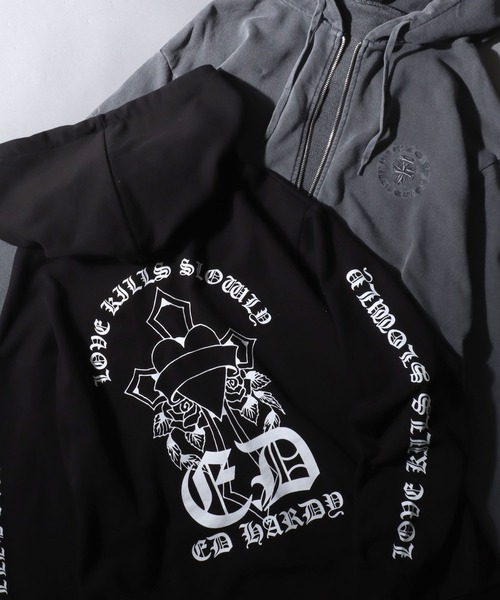 Ed Hardy 「Ed Hardy」 ジップアップパーカー L ブラック系