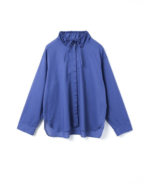 【美品】ミズイロインド シャツブラウス 長袖 バンドカラー青 mizuiroind（ミズイロインド） ブラウス シャツ ギャザースタンド