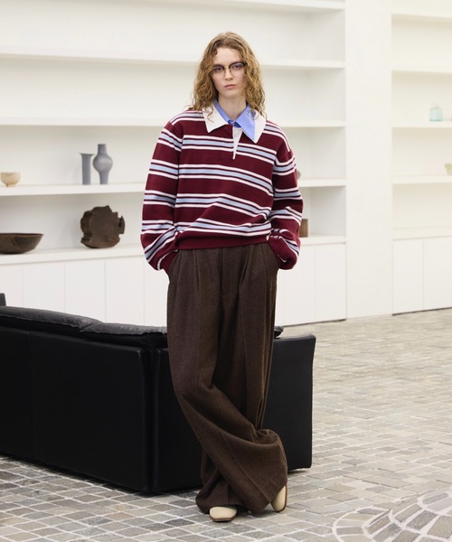 soerte ポロシャツ Multi Stripe jacquard Knit polo/マルチストライプ