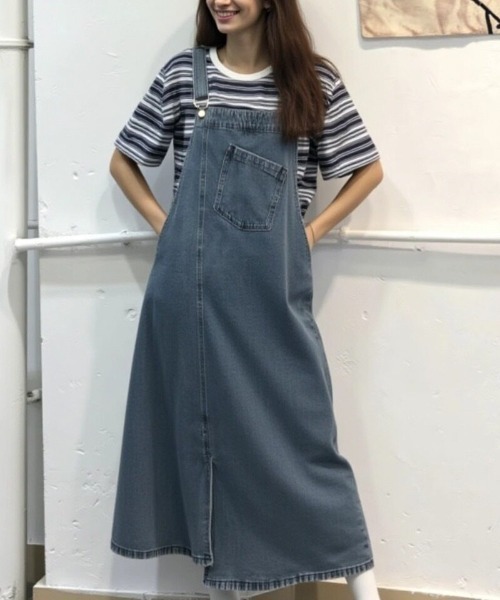 cammie ジャンパースカート アシンメトリーヘムデニムジャンパー