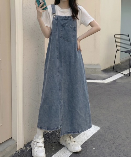 cammie ジャンパースカート アシンメトリーヘムデニムジャンパー
