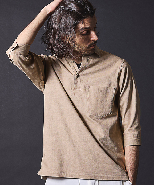 「RATTLE TRAP」 7分袖シャツ M ベージュ メンズ_画像8