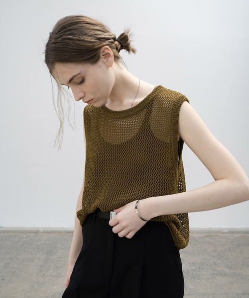 「EKCOOKIES」 ニットベスト M ダークブラウン レディース_画像3