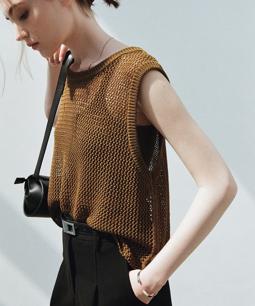 「EKCOOKIES」 ニットベスト M ダークブラウン レディース_画像6