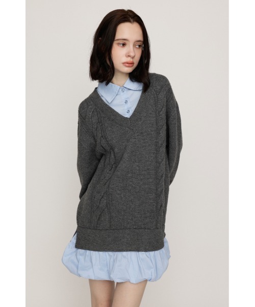 SLY CUT BALLOON ショートワンピース グレー 即日発送 SLY（スライ） ワンピース SH DOCKING BALLOON KNIT S/OP シャツ