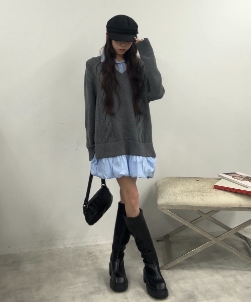 SLY（スライ） ワンピース SH DOCKING BALLOON KNIT S/OP シャツ