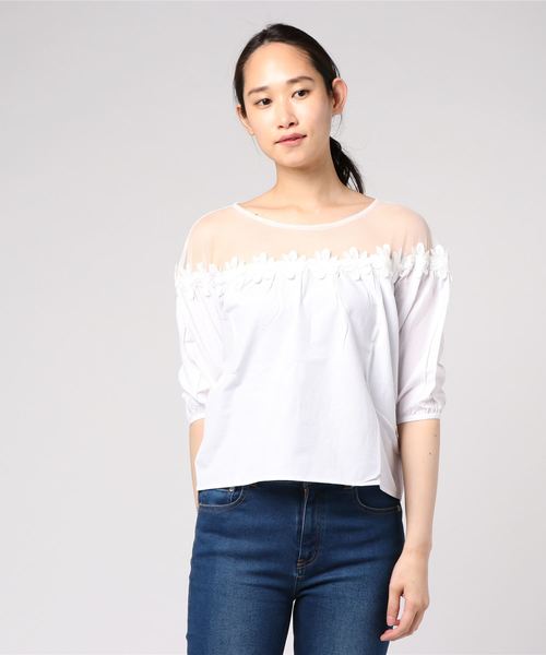 美品　レリアン フラワーレースプルオーバー　シャツ　ブラウス カットソー 新品】レリアン フラワー カットワーク刺繍 ブラウス レース