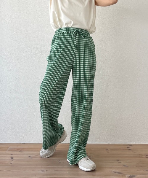PLEATS PLEASE プリーツプリーズ ギンガムチェック パンツ2 プリーツプリーズPLEATS PLEASE ギンガムチェック異素材切替