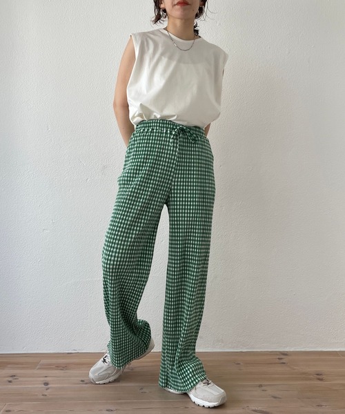 wee9s gingham check pleats pants / セルフカット可能な