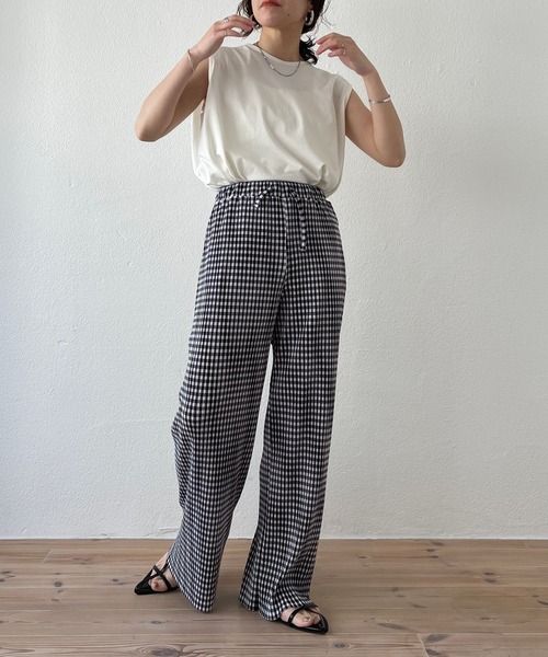 wee9s gingham check pleats pants / セルフカット可能な