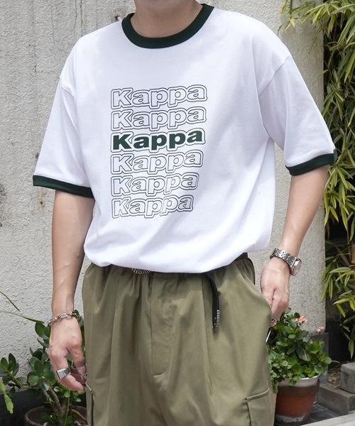 Kappa カッパ 半袖 Tシャツ レディース リンガーTシャツ クロップド丈 ショート丈 ロゴ 215938 Kappa カッパ 半袖 Tシャツ レディース リンガーTシャツ