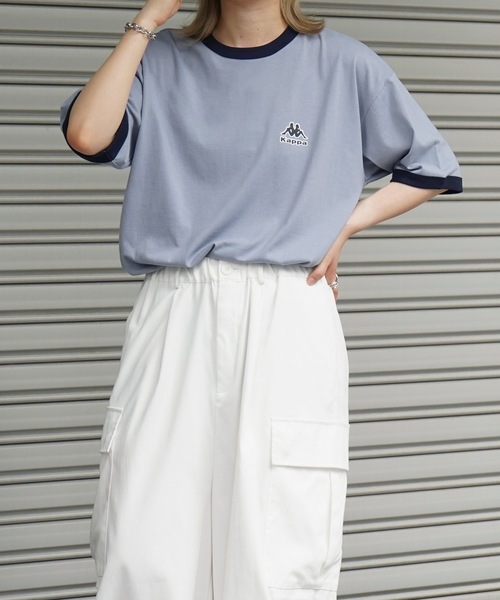ビッグCCマーク入ライントップス ホワイトTシャツ 【未使用】 Y2K パイピングライン ロゴプリント ビッグシルエットTシャツ