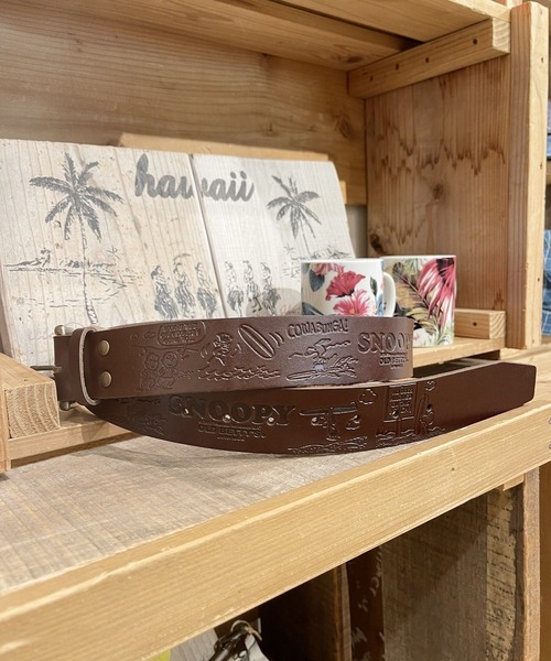 ベルト レディース 「日本製」スヌーピー 「SNOOPY」 Embossed Leather Belt(D-Surf柄)｜zozo｜03