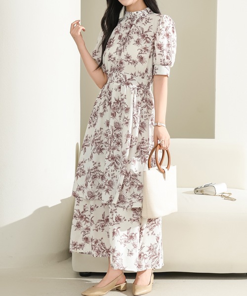 FIFILLES♡シアーワンピース(F)♡ボタニカル♡バレリーナネック♡女っぽ♡ sifeel/シフィール】シアーショルダーフレアワンピース/キャバ