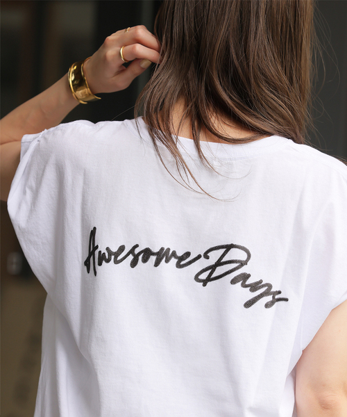 ➀【JOURNAL STANDARD relume】白 刺繍ロゴフレンチTEE JOURNAL STANDARD relume tシャツ 「追加4」刺繍ロゴフレンチTEE