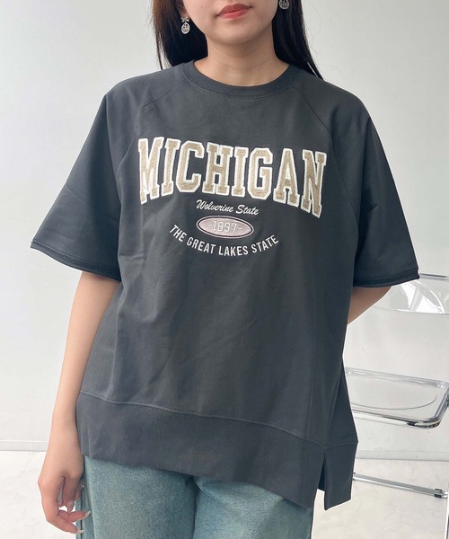 AS KNOW tシャツ チェーン刺繍5分袖プルオーバー レディース