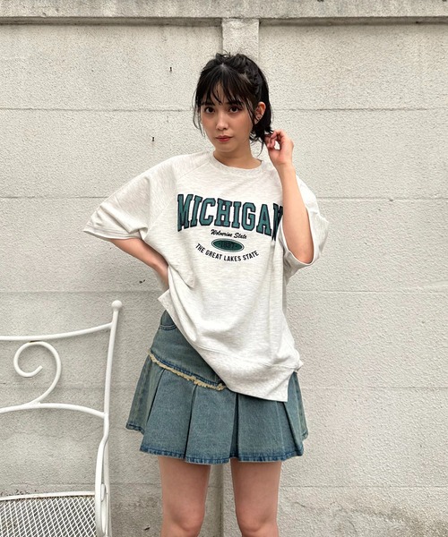 tシャツ 「洗濯可」カップ付き5分袖プルオーバー レディース AS KNOW tシャツ チェーン刺繍5分袖プルオーバー レディース