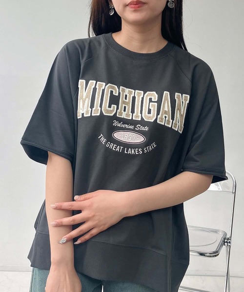 AS KNOW tシャツ チェーン刺繍5分袖プルオーバー レディース