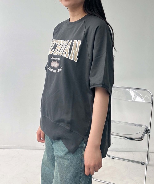 AS KNOW tシャツ チェーン刺繍5分袖プルオーバー レディース