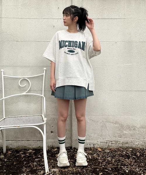 tシャツ name satin pullover / 袖ネームサテンプルオーバー レディース AS KNOW tシャツ チェーン刺繍5分袖プルオーバー レディース