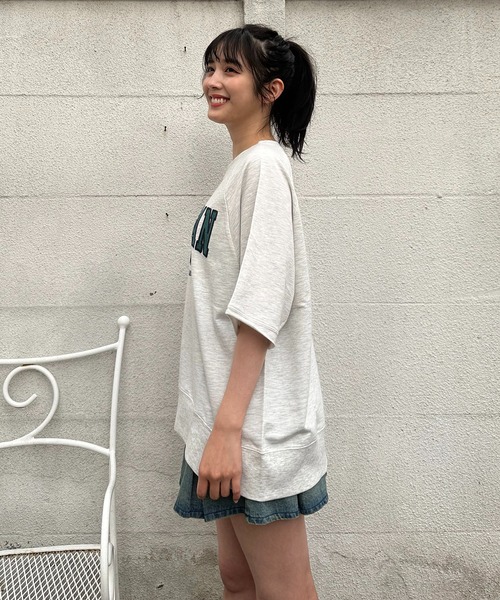 AS KNOW tシャツ チェーン刺繍5分袖プルオーバー レディース