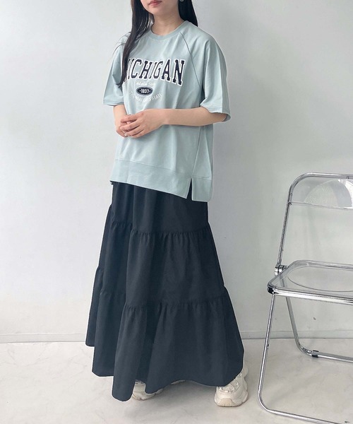 AS KNOW tシャツ チェーン刺繍5分袖プルオーバー レディース
