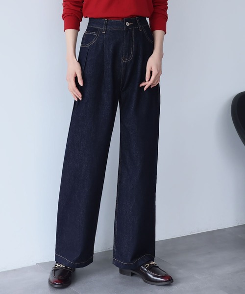 美品 LOHEN ローヘン ランダムタックハイウエストパンツ デニム　36サイズ 深めのタックが印象的なウエストタックハイウエストデニム＆チノ