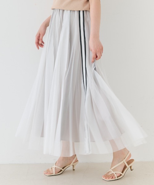 And Couture スカート ウエストリブサイドラインストライプ