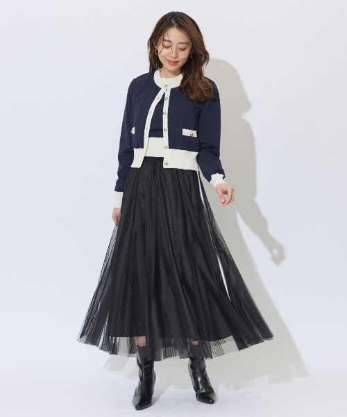 And Couture スカート ウエストリブサイドラインストライプ