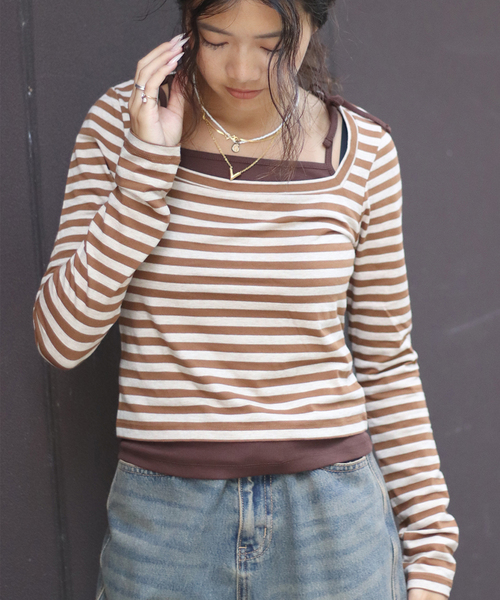 tシャツ ボーダーレイヤードトップス レディース
