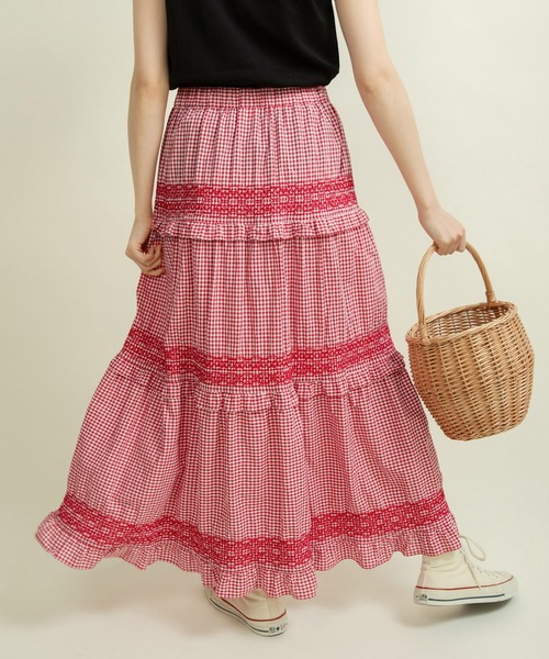 Dot＆Stripes CHILD WOMAN スカート 60sギンガム スモッキング