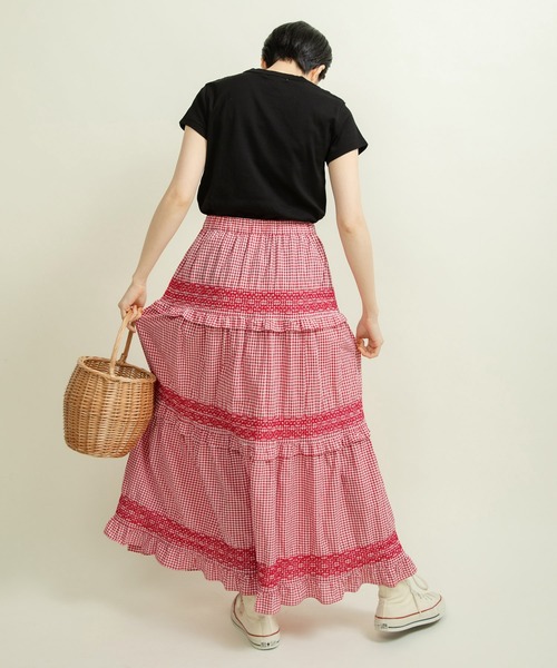Dot＆stripes ロングスカート Dot＆Stripes CHILD WOMAN スカート 60sギンガム スモッキング