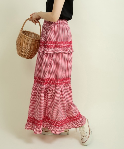 Dot＆stripes ロングスカート AMBIDEX Store 〇80ボイル ピンタック ティアードスカート(F