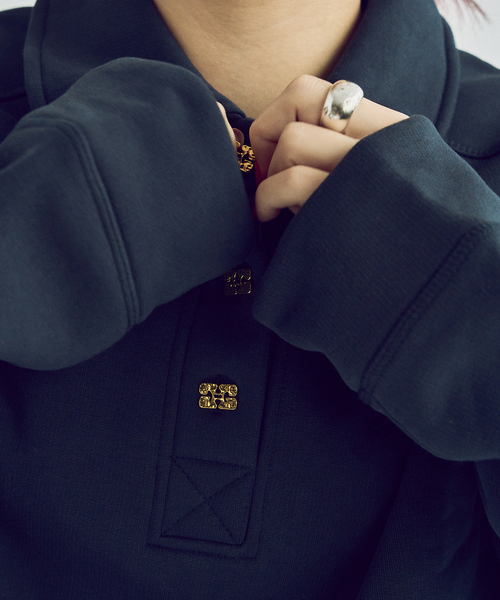 トレーナー スウェット GANNI/ ガニー Heavy Fleece Drop Shoulder Polo レディース GANNI トレーナー スウェット GANNI/ ガニー Heavy Fleece Drop
