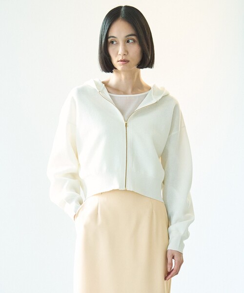 ニット セーター 「抗菌防臭/UVケア」シアーダンボールニット ZIPフーディ レディース
