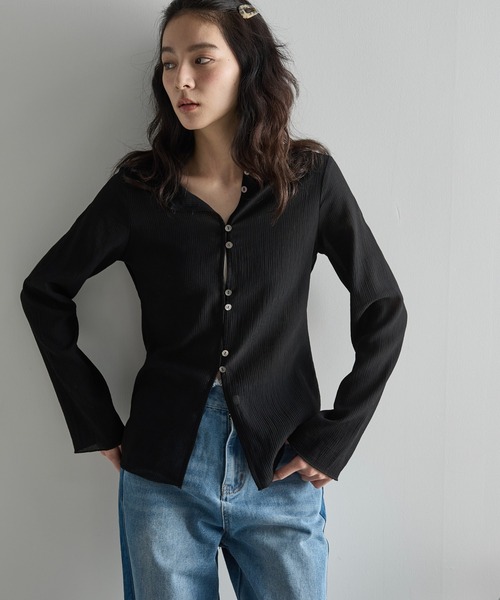 THE Yon ブラウス シャツ 2WAYシアー楊柳ロングスリーブトップス