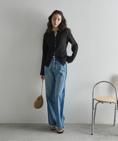 THE Yon ブラウス シャツ 2WAYシアー楊柳ロングスリーブトップス